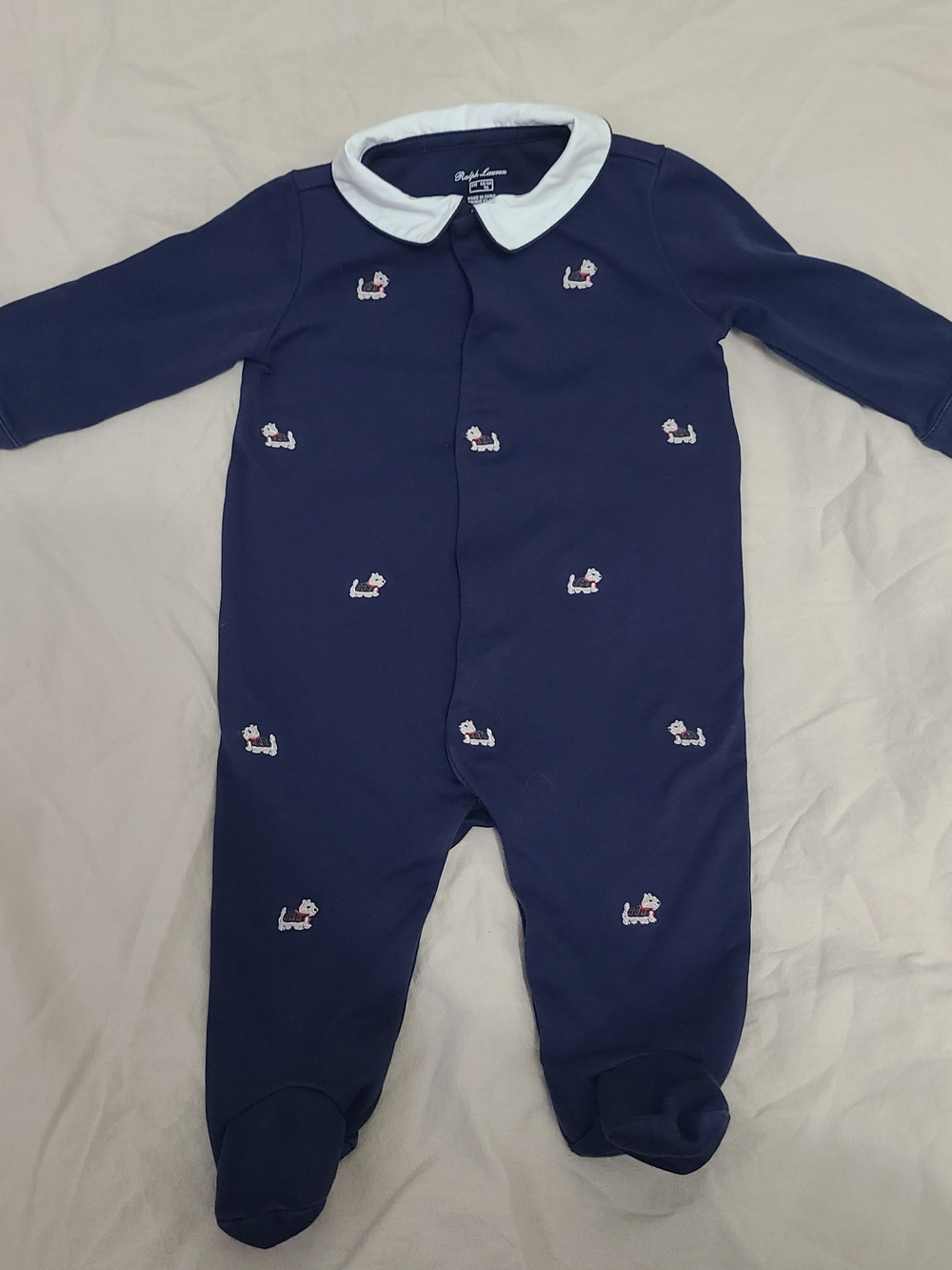 6M Terrier-Embroidered Cotton Coverall Baby Ralph Lauren  EUC